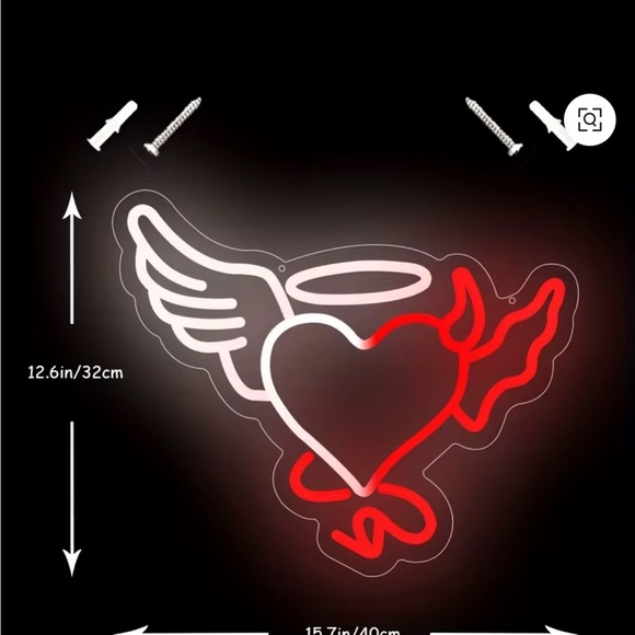 Angel & Devil Heart LED Neon Wall Sign USB Light Bedroom Decor - Picture 3 of 3